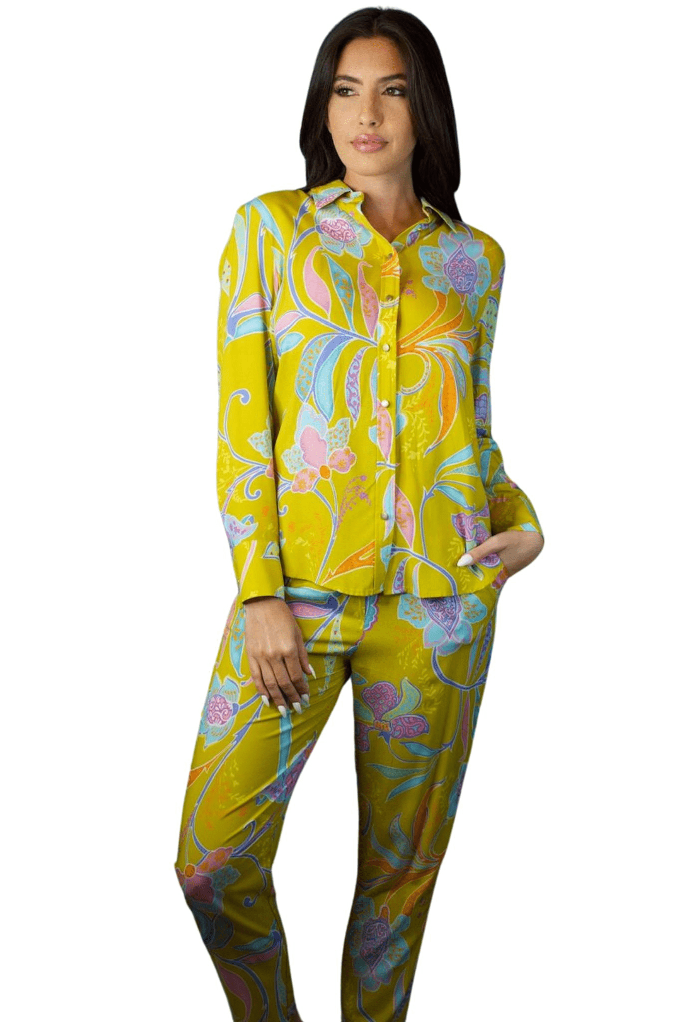 PRINTED LONG SLEEVE BLOUSE AND PANT SET