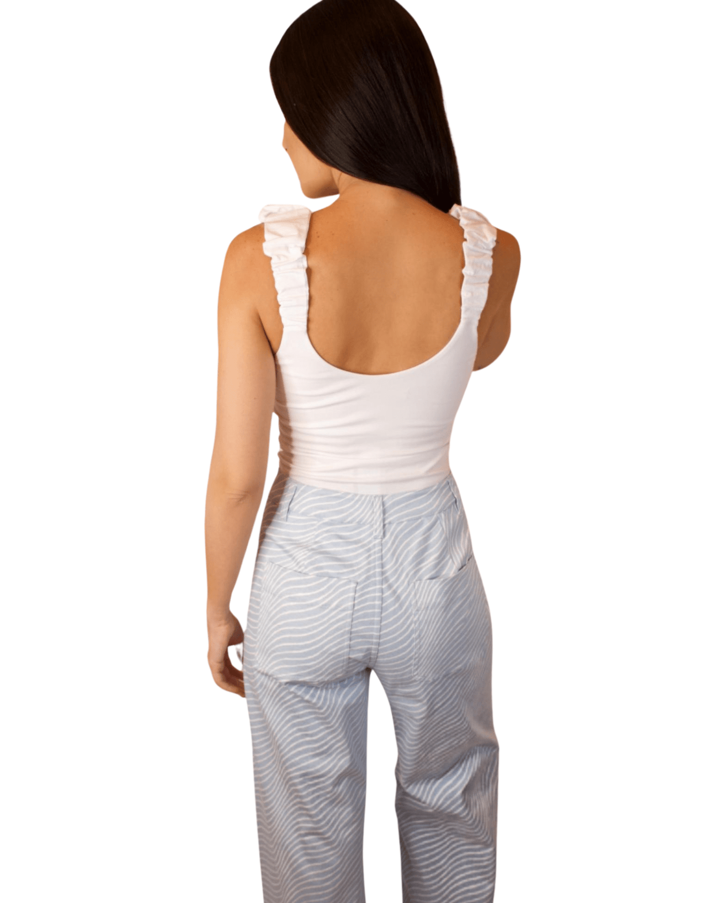 LIGHT BLUE WITH WHITE SWIRL DESIGN DENIM TROUSERS