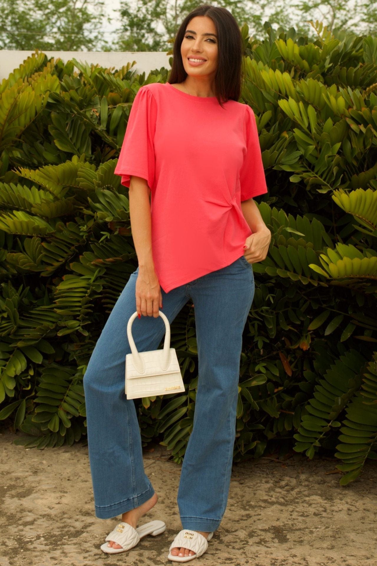 Light Denim Wide Leg Trouser Jeans - front view, high-rise waistband and wide-leg cut.