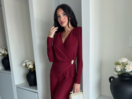 Red metallic holiday jumpsuit – Elegance Boutique Puerto Rico – Holiday dresses and festive outfits