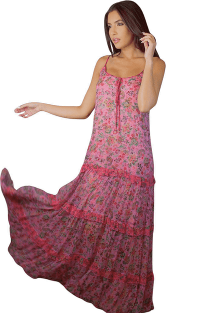 PINK FLORAL SILK MAXI DRESS