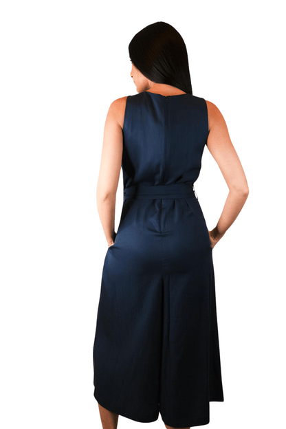 SLEEVELESS ROUND NECK CROPPED NAVY JUMPSUIT