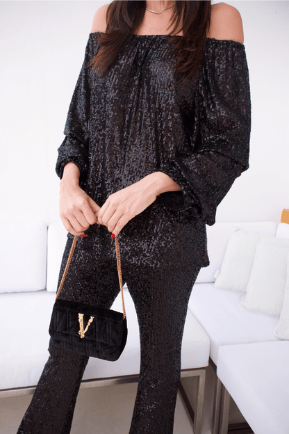 CONJUNTO DE PANTALÓN CON LENTEJUELAS NEGRAS