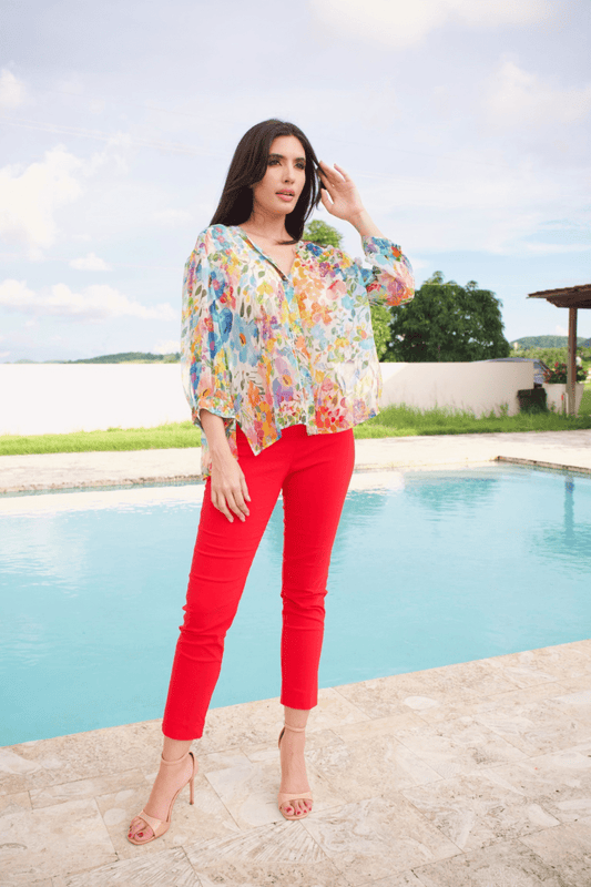 BLUSA FLORAL DE SEDA DE MANGA LARGA PARA MUJER