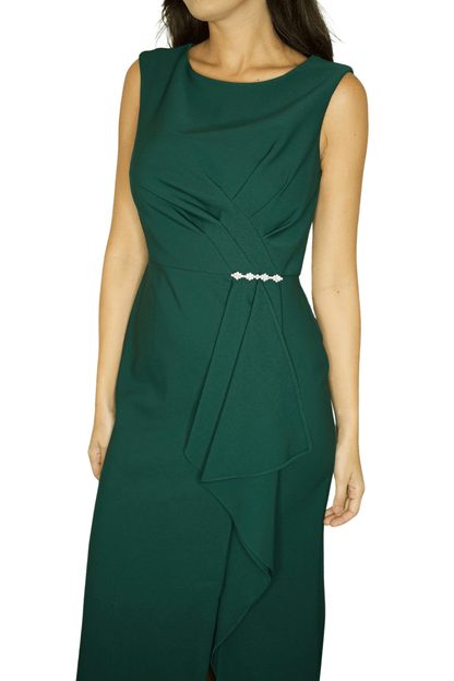 SLEEVELESS BOAT NECK HUNTER GREEN FORMAL GOWN