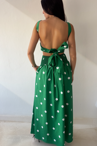 Monaco Polka Skirt in green and white styled with matching Monaco Polka Top