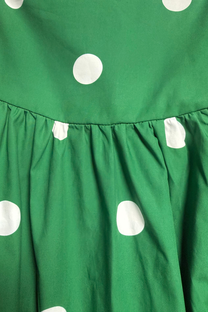 Monaco Polka Top in green and white closeup.