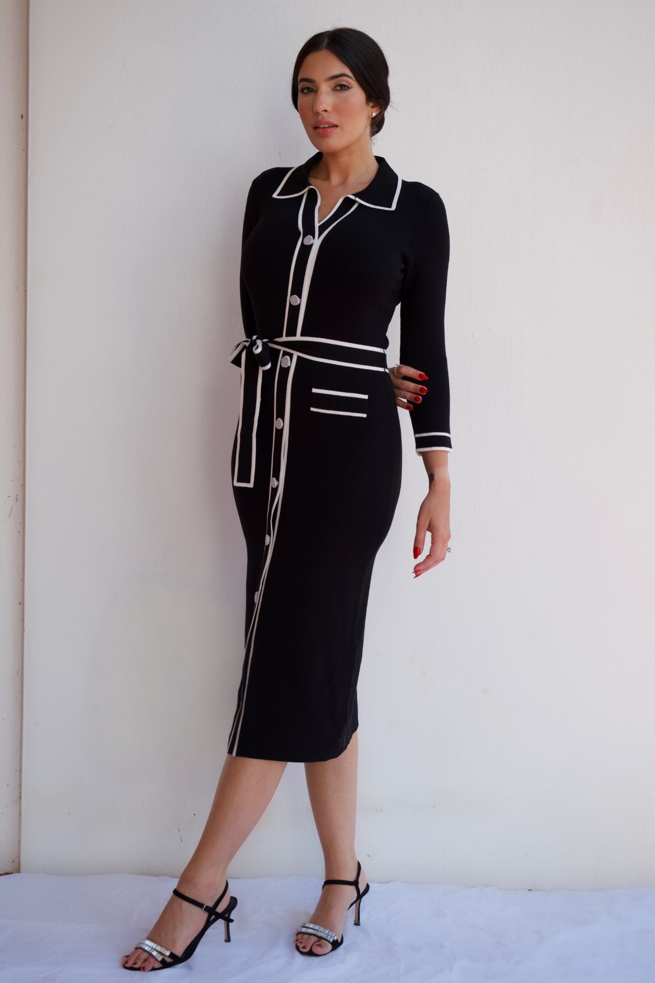 Black Shirt Dress with Contrast Trim