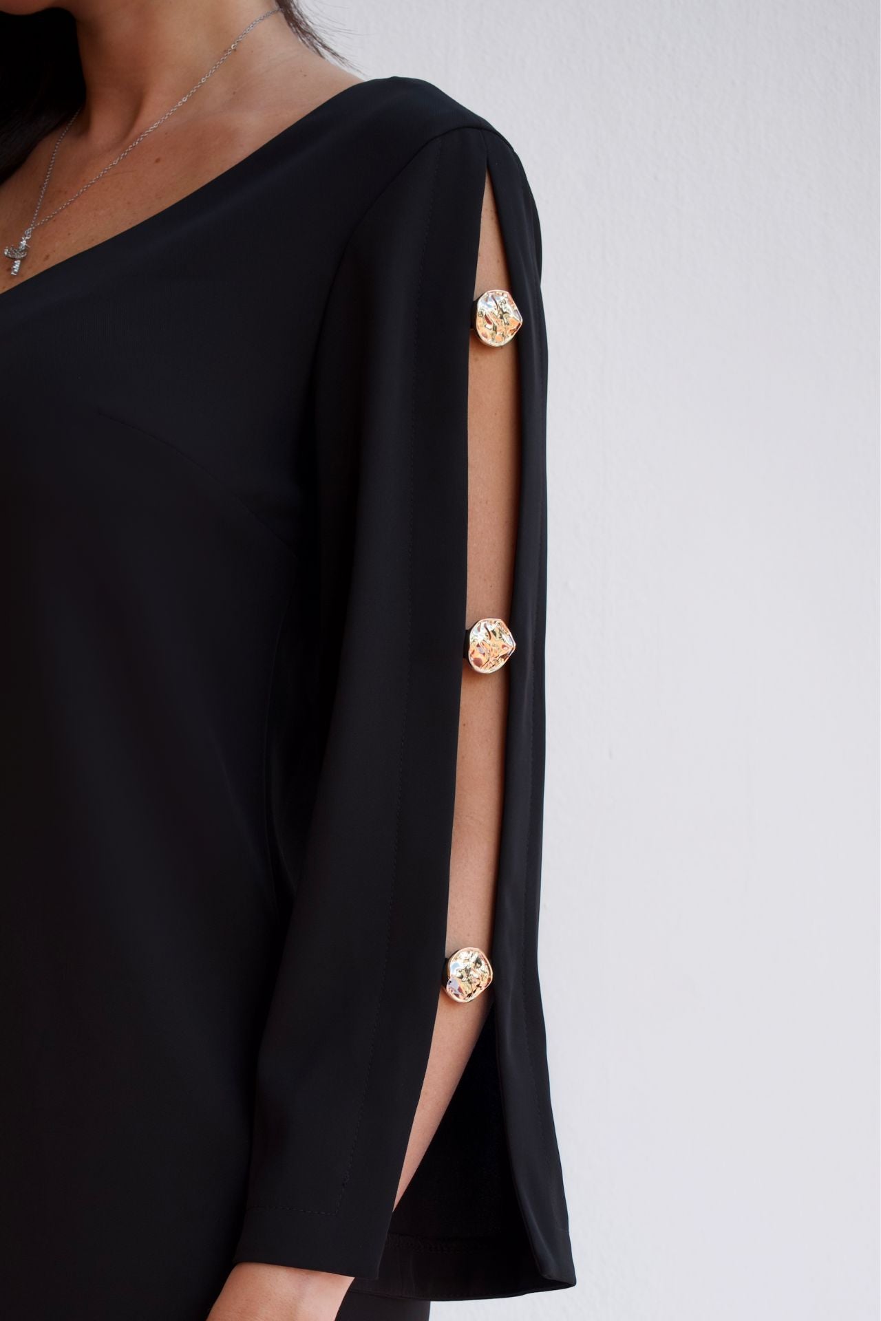 Sleeve detail, elegant wrinkle-resistant cocktail dress for women
