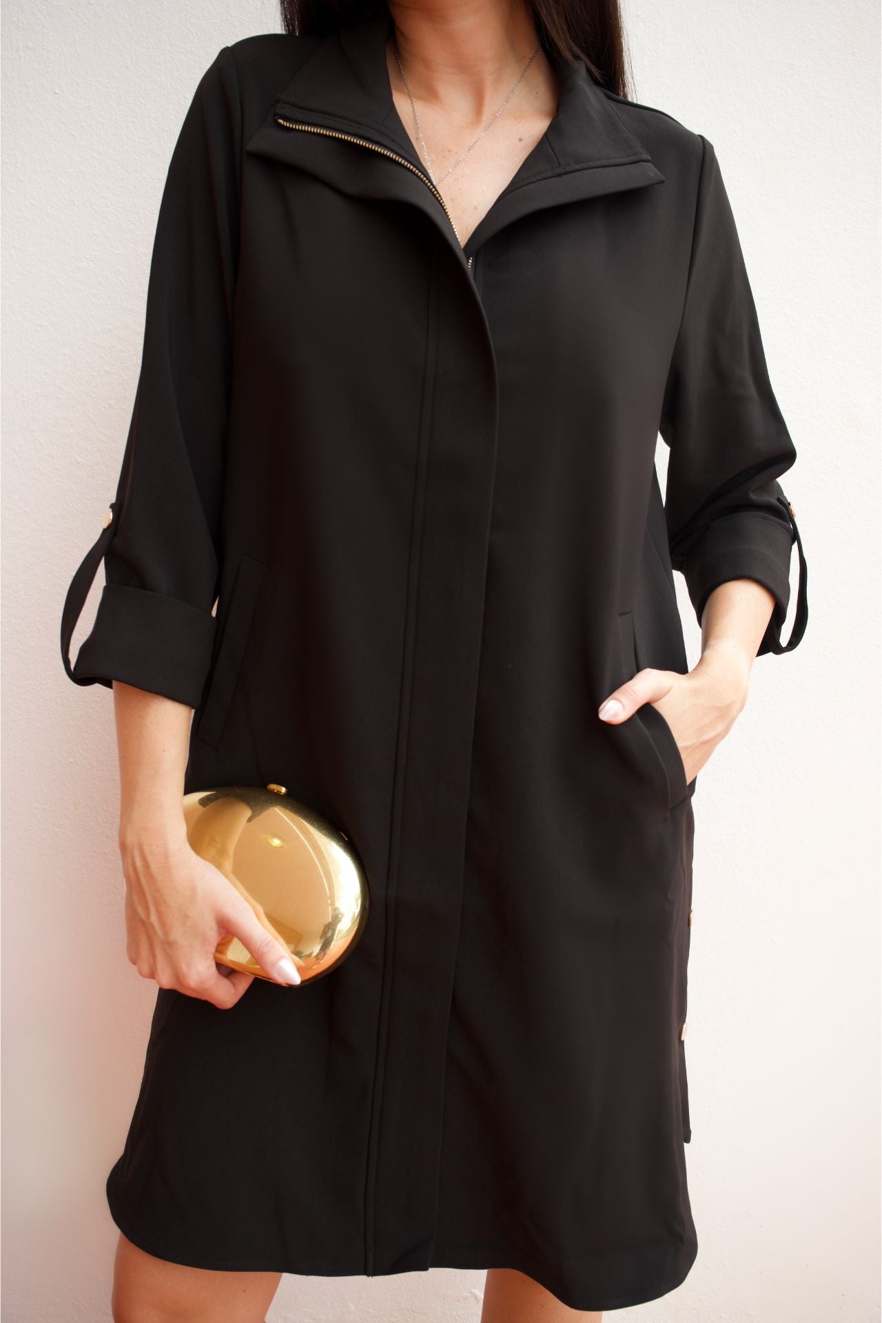 Black Zip-Front A-Line Coat Dress Black Zip-Front A-Line Coat Dress