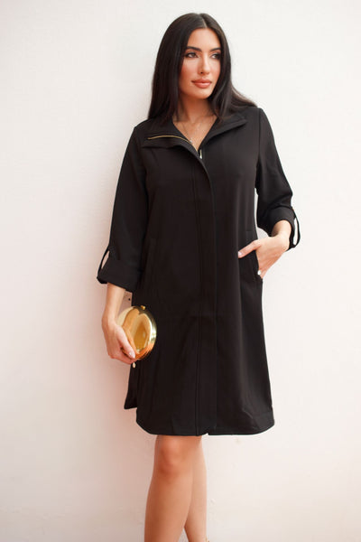 Black Zip-Front A-Line Coat Dress Elegance Boutique Black Zip-Front A-Line Coat Dress Elegance Boutique