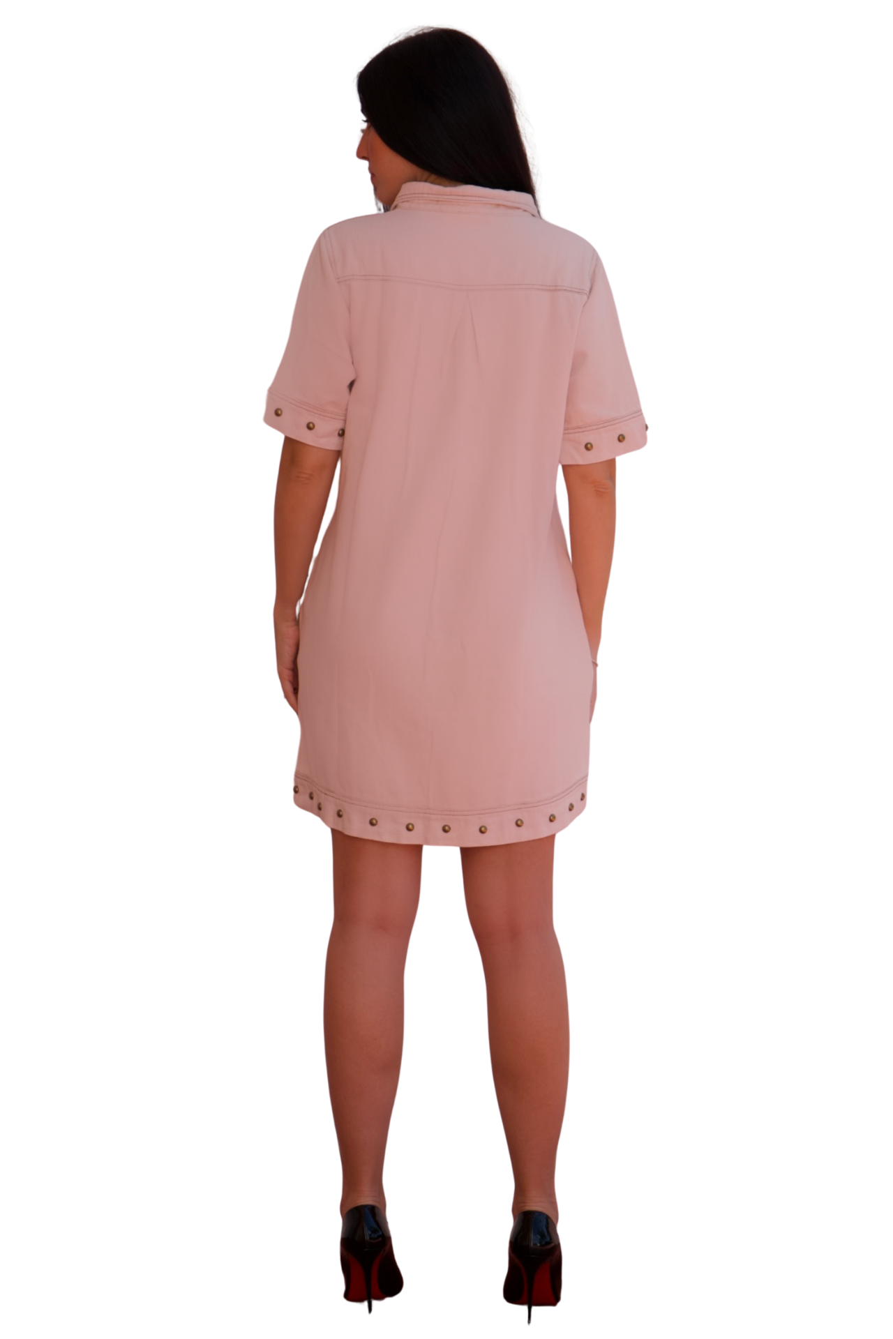 blush cotton stud detail shift dress casual chic women zip front dress available online and in-store