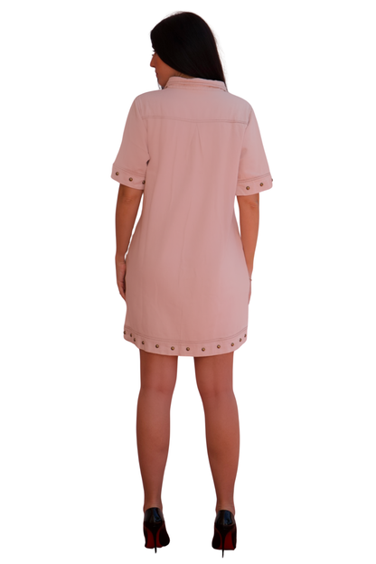 blush cotton stud detail shift dress casual chic women zip front dress available online and in-store