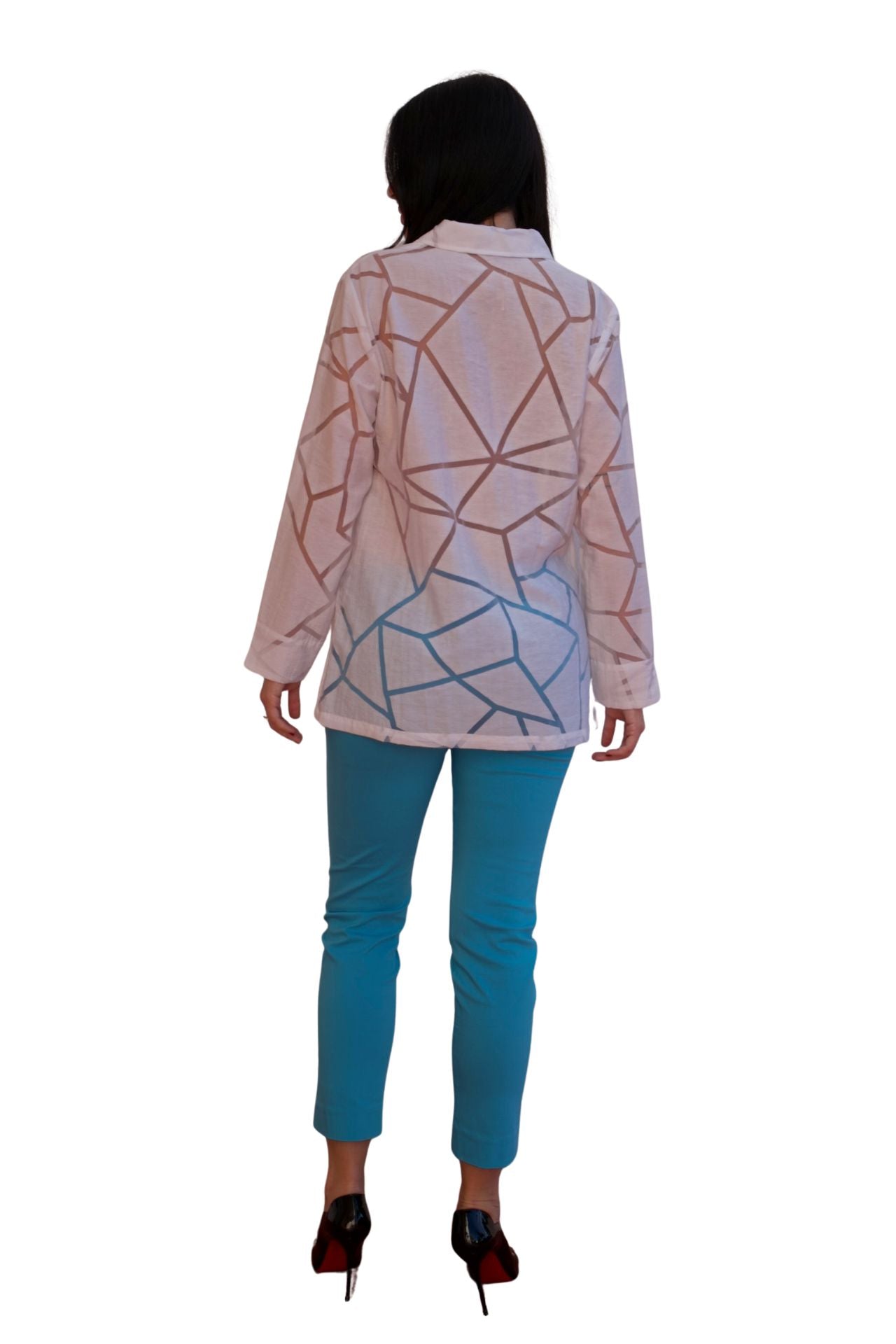 sheer geometric octagon print blouse lightweight elegant women shirt available online and in-store