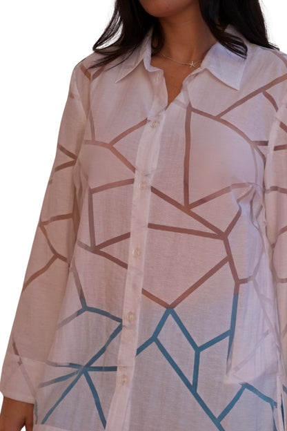 sheer geometric octagon print blouse lightweight elegant women shirt available online and in-store
