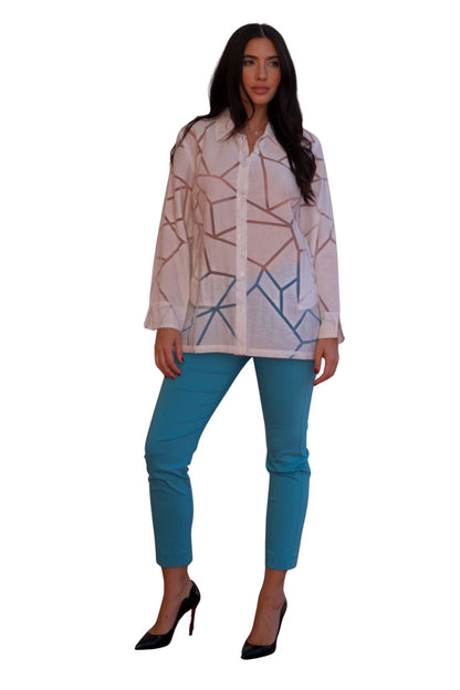 sheer geometric octagon print blouse lightweight elegant women shirt available online and in-store
