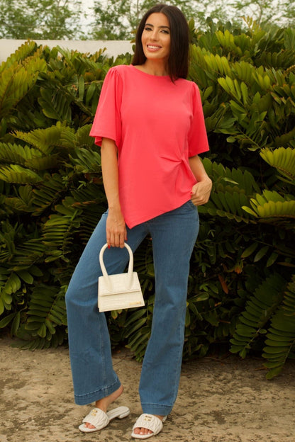 Light Denim Wide Leg Trouser Jeans - front view, high-rise waistband and wide-leg cut.