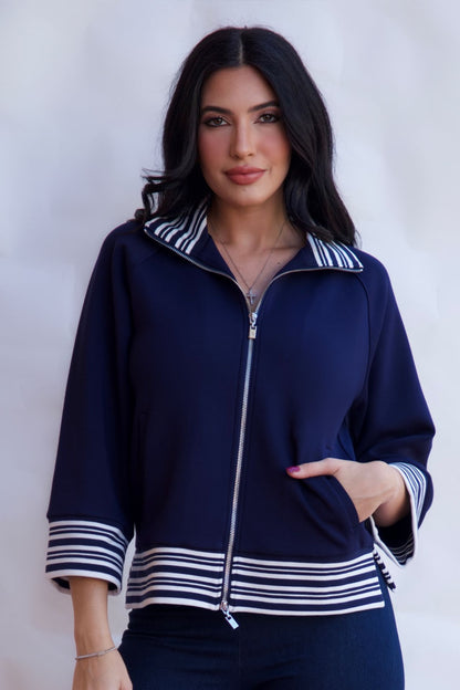Navy striped zip up top  available online and in-store